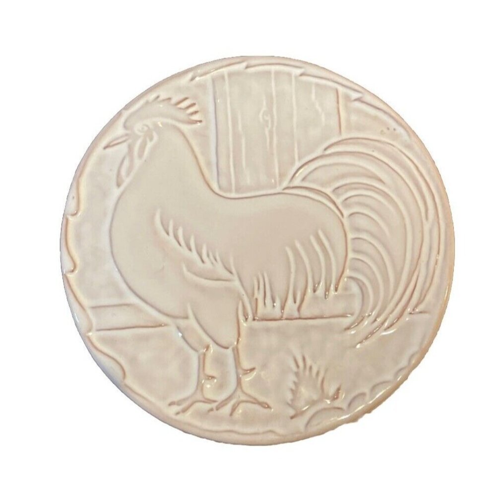 Frankoma Pottery Rooster Trivet Hot Plate White Glaze 6 Inch Vintage Farm Rustic